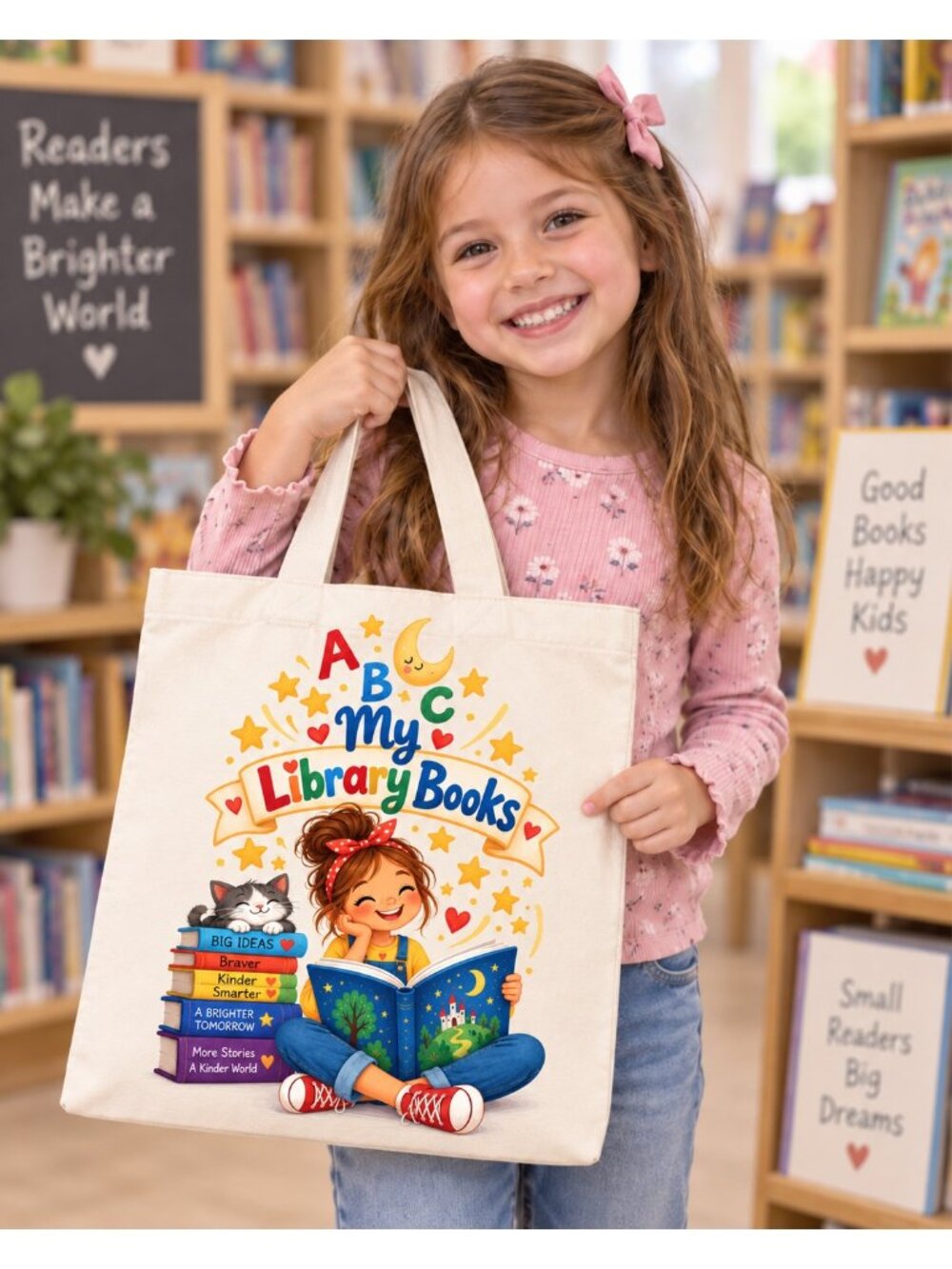 My ABC Library Books Tote Bag Canvas Tote Reusable Gift Bag For Kids